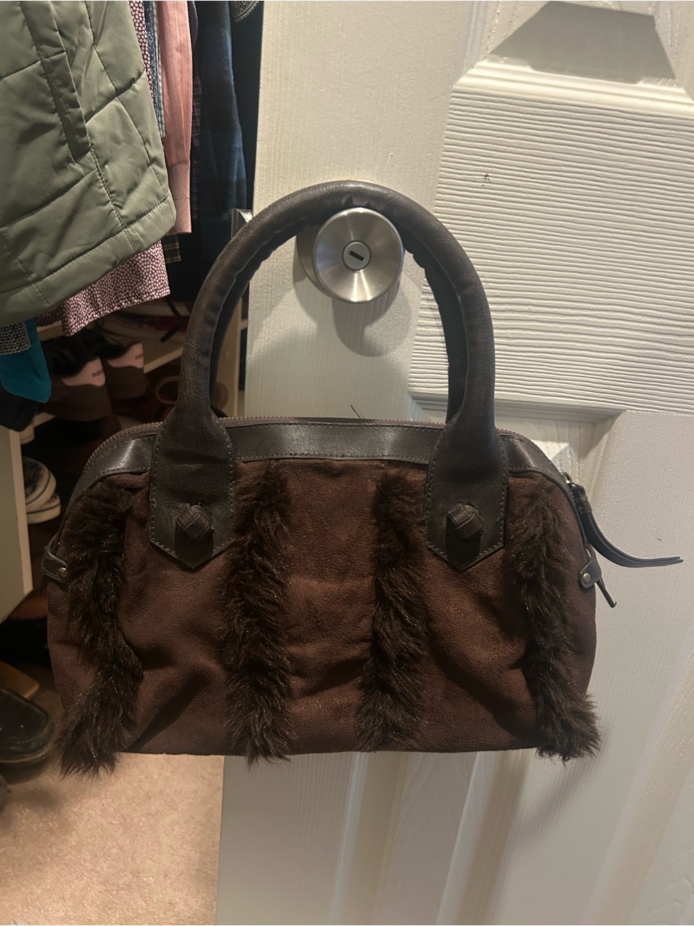 Target Brown Faux-Fur Accent Satchel
